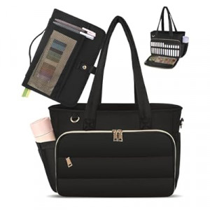 VAYOQON Puffer Tote Bag for Women, Large Quilted Handbag with Laptop Compartments, Work, Colle…