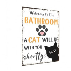 Carastora Vintage Tin Metal Sign - Funny Bathroom Black and White Cat Wall Art for Bathroom or Toilet for…