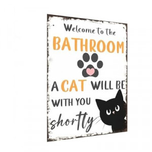 Carastora Vintage Tin Metal Sign - Funny Bathroom Black and White Cat Wall Art for Bathroom or Toilet for…