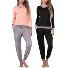 Frcdaunrs Pj Sets for Woman Long Sleeve 2 Piece Pajama Sets Soft Sleep Wear V Neck Loungewear Drawstrin…
