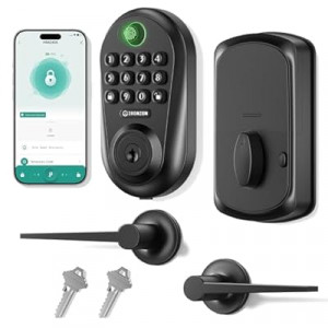IRONZON Keyless Entry Door Lock Deadbolt with Handles Set Fingerprint Smart Door Lock with K…