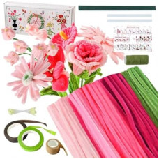 Pipe Cleaners Craft 5 Colors,Chenille Stems Plush Craft Kit,Pink Pipe Cleaners Flowers Kit with Floral Tap…