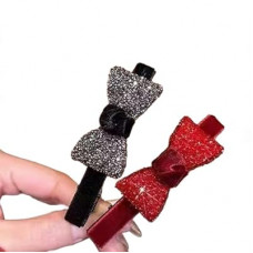 Velvet bow hairpins with rhinestones adult women's hair accessories (1 red + 1 black per pack)