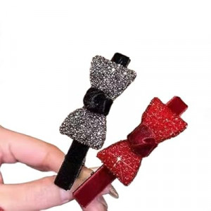 Velvet bow hairpins with rhinestones adult women's hair accessories (1 red + 1 black per pack)