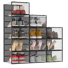 12 Pack XX-Large Modular Clear Plastic Stackable Shoe Storage Organizer for Closet, Space Saving…