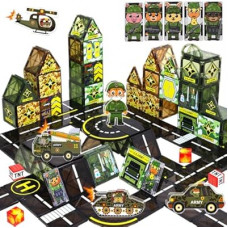 Magnetic Tiles Army Toys with Army Men Military Tank Plane Car, Magnet Tiles for Kids 3-5 4-8,Toy for Boys 4…