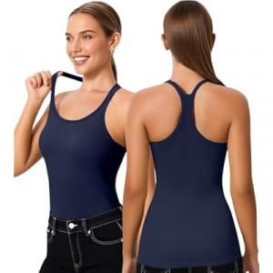 ZYQEXA Workout Tank Tops for Women with Built in Bra, Loose Sleeveless Gym Tops Seamless Race…