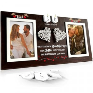 Meitrio Then & Now Anniversary Wedding Gifts for Couple, 1-99 Years Engagement Bridal Shower Gifts fo…
