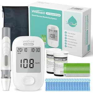 VivaGuard Talking Blood Glucose Monitor Kit,1 Glucose Meter 1 Lancing Device 100 Glucometer Stri…