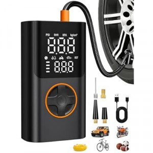 AIRSURE Tire Inflator Portable Air Compressor, Bike Pump with Gauge and USB Charging Output, 150PSI F…