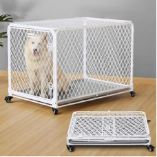 Gardner Pet 42 Inch Collapsible Diamond Mesh Dog Kennel, No Assembly Metal Dog Crate with 4 L…