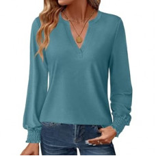 GKBK Womens Long Sleeve Shirts Fall Tops V Neck Business Dressy Casual Blouses with Smocked Cuffs