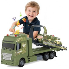 DADAPALS 21.2'' Semi Army Truck Toy for 3 4 5 Years Old Boys - with Racing Car and Tank, Friction Power…