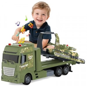 DADAPALS 21.2'' Semi Army Truck Toy for 3 4 5 Years Old Boys - with Racing Car and Tank, Friction Power…