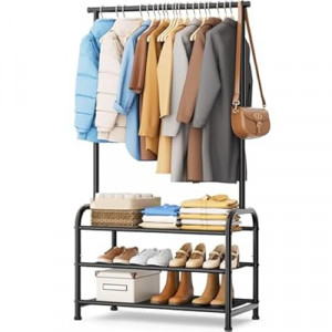 MISSLO Sturdy Clothing Racks for Hanging Clothes with 3 Shelves Garment Rack Heavy Duty Clothes…
