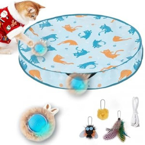 ZOMISIA Interactive Cat Toy Ball, Hide and Seek Cat Toys in Play Mat, Moving Rolling Kitten Toys for Indo…