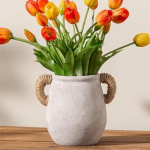 Ceramic Flower Vase Home Decor - 7.1 Inch White Rustic Table Flowers Vases Living Room Bedroom Plant…