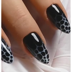 Tortoise Press On Nails - Medium Almond Press On Nails Fall Nail Art | Black Nails with Tortoiseshell Desig…