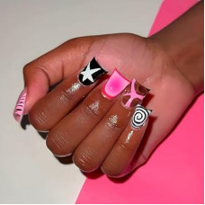 Duck Nails Press On with Junk Y2K Nail Charms | Black Fake Nails for Women | Cute Fall Nail Art