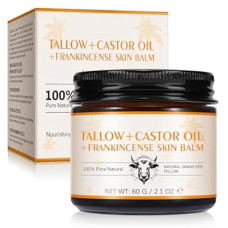 Tiuedu Tallow, Castor Oil and Frankincense Oil Skin Balm, 100% Grass-Fed Tallow for Face & Body M…