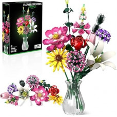 Flower Building Kit, 699 PCS Eternal Flower Bouquet with Peony, Rose, Sunflower, Lily & More, DIY Floral A…