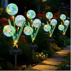 Freshaction Upgraded Solar Garden Lights, 4 Pack Outdoor Solar Lights, Bigger Round Panel for 40-Hour Ru…