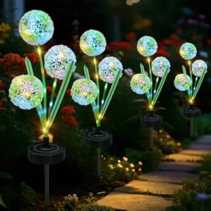 Freshaction Upgraded Solar Garden Lights, 4 Pack Outdoor Solar Lights, Bigger Round Panel for 40-Hour Ru…