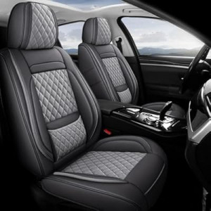 BABYBLU Car Seat Covers Full Set,Universal Leather Car Seat Covers for Cars,Waterproof Leather Autom…