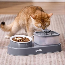 ZOMISIA Cat Water Fountain and 1 Ceramic Food Bowl - 2 in 1 Ultra Quiet Automatic Pet Food and Wat…