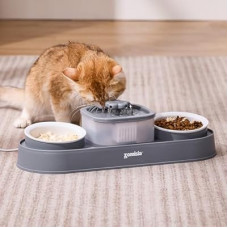 ZOMISIA Cat Water Fountain and 2 Ceramic Food Bowls - 2 in 1 Ultra Quiet Automatic Pet Food and Wat…