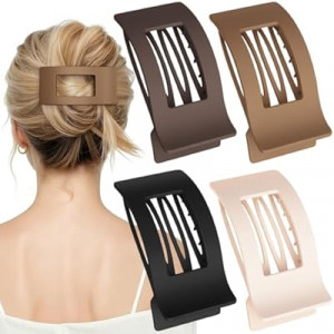 RDUQM 4 Pcs Large Flat Hair Clips for Women Girls - French Rectangle Lay Down Flat Hair Claw Clips for Thick…