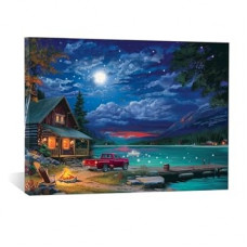 Artiluxy LED Canvas Wall Art, Cabin Lake House Wall Decor with Built-In LED,Battery Operated & Auto Timer…