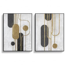Artiluxy Minimalist Abstract Wall Art Set of 2, Modern Black and Gold Line Canvas Prints, 18x24 Inch Ready to…