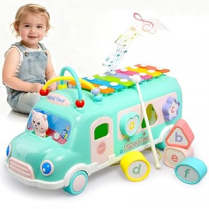 5-in-1 Baby Bus Xylophone Toys for 1 Year Old Girl Gifts, Montessori Baby Musical Bus Toys for Toddler 1-3, S…