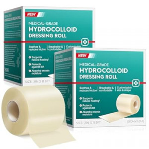2Pack Hydrocolloid Roll for Wound Care (2IN X11.8FT), Medical Grade Self-Adhesive Hydrocolloid Patch B…