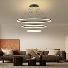 GAUDIAUS Modern LED Chandelier Black Dimmable LED Pendant Light with Remote Control Circular Flush…