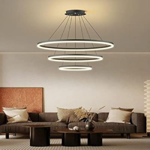 GAUDIAUS Modern LED Chandelier Black Dimmable LED Pendant Light with Remote Control Circular Flush…