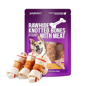 PETPHABET Chicken Wrapped Rawhide Dog Bones, 5-5.5 Inch Long Lasting Dog Chew Treats for Mediu…