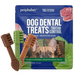 PETPHABET Dental Chews for Dogs, 3 Flavor Dog Dental Treats Fresh Mint Chicken & Beef Flavor for Medium…