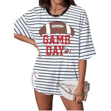Football Shirt for Women Oversize Game Day T-Shirts Football Graphic Tee Tops Funny Sunday Funday Spo…