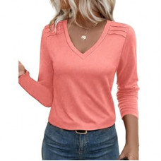 JUSTFASHIONNOW Pleated Long Sleeve Shirts for Women V Neck Dressy Casual Business Blouses Fall…