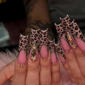 Long Square Press On Nails French Tip Press-On Nails Brown Fall Nails Art For Women