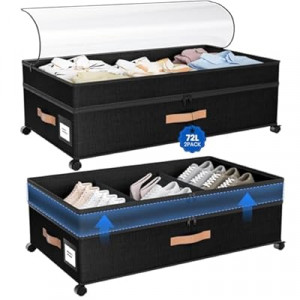 Mqaue Under Bed Storage with Wheels, 72L XXL Under the Bed Storage Containers Large, 10‘’ Tall…