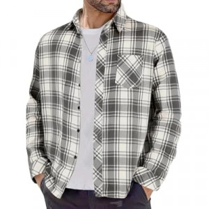 BAYAMO Men's Flannel Button Down Shirt Casual Plaid Long Sleeve Fall Jacket Lightweight Soft Tops with P…