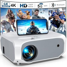 Projector with 5G WiFi and Bluetooth Native 1080P 4K Support, Outdoor Movie Projector, Portable Home Th…