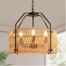 lobolighting 4-Light Rattan Chandelier Light Fixtures, 16.5