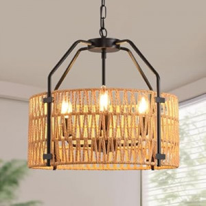 lobolighting 4-Light Rattan Chandelier Light Fixtures, 16.5