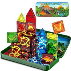 SKTMYY Mini Magnetic Tiles,Dinosaur Themed Travel Magnetic Tiles Set with Iron Box for Kids Ages 3+,Car…
