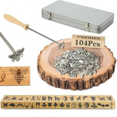 AKLOZYX 1 Inch 104 Pcs Branding Iron Set for Wood and Leather,Black and Silver, Metal Letters and Desig…