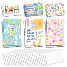 Hadley Designs Teacher Thank You Cards with Envelopes -24 Teacher Appreciation Cards Bulk, Cute Than…